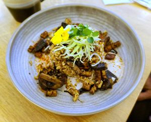 Risotto de petit épeautre à la crème de noix & miso blond (winter 2023 menu) at the friendly kitchen in Paris