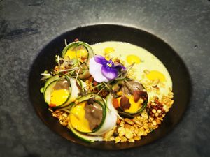 Gaspacho et cannelloni de courgette at the friendly kitchen in Paris