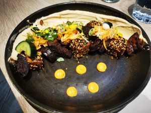 Houmous aubergine tofu at the friendly kitchen in Paris