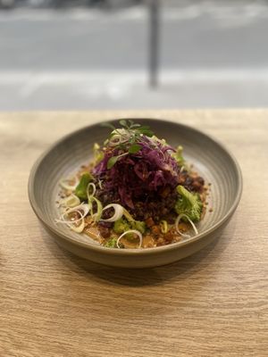 Black rice risotto with satay sauce  at the friendly kitchen in Paris