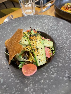 Buckwheat congee with seaweed and mushrooms   at the friendly kitchen in Paris