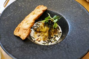 Velouté d’amandes façon “ajo blanco” (starter autumn 2024) at the friendly kitchen in Paris