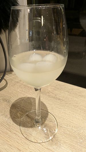 Gin flavored non alcoholic wine. Very good with the Almond velouté. at the friendly kitchen in Paris