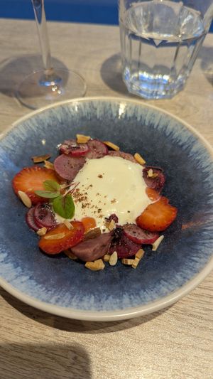 Radish and strawberry starter at the friendly kitchen in Paris