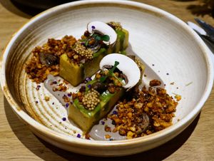 Polenta grillée à la levure maltée & champignons at the friendly kitchen in Paris