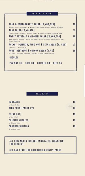 Menu at The White Bull  in Armidale