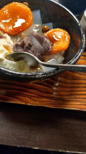 Bean past with apricots. Amazing. Also they now allow photos, Japanese locals were taking photos and I could not find the old prohibition on menu anymore. at Takemura in Tokyo