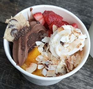 frozen yogurt (coconut and chocolate) with toppings at Yo-Chi in Melbourne
