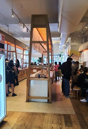 interior: seating and counter with toppings and cashier at Yo-Chi in Melbourne