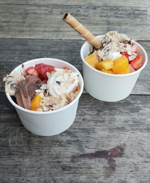 two cups of vegan frozen yogurt at Yo-Chi in Melbourne