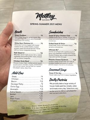 Mottley Kitchen's Spring / Summer 2021 Menu (Back Page) at Mottley Kitchen in Bronx