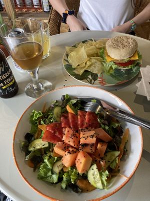 Papaya salad + casa verde burger   at Casa Verde in Tenerife