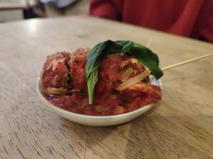 Aubergine meatballs (highly recommended) at The White Rabbit in Oxford