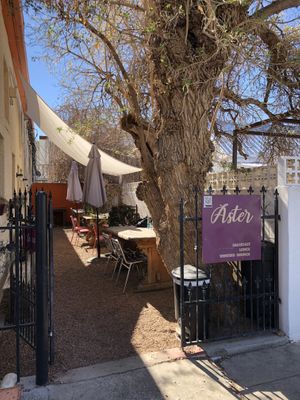 Outside patio at entrance   at Asters Cafe and Bakery in Marfa