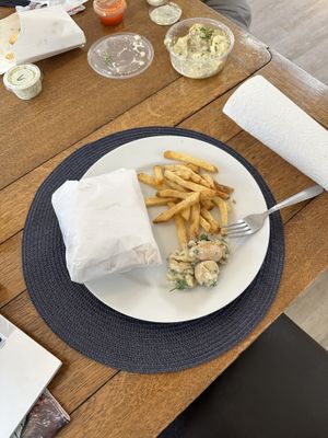 Chikn sandwich, potato salad and fries - all vegan!   at Pretty Good Advice - Soquel in Soquel