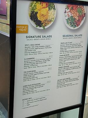 Salad Menu at SEA - Evergreens in Seattle