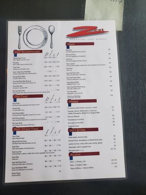 Menu at Zest Bakery & Coffee House in Koh Tao