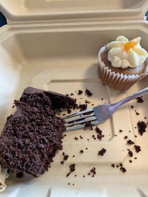 Vegan chocolate cake and orange spice cupcake so tasty!  at The Grit in Athens