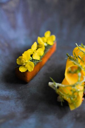 grilled swede glazed in quince/roasted sunflower seeds and white buckwheat at White Rabbit - Biały Królik in Gdynia