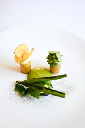 young potatoes with chives  & nasturtium leaves at White Rabbit - Biały Królik in Gdynia