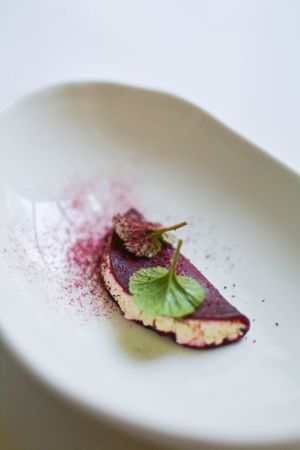 amuse-bouche: beetroot/soya ‘’curd cheese’’ at White Rabbit - Biały Królik in Gdynia