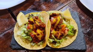 Taco de maiz con "longaniza" at A Raices in Gran Canaria