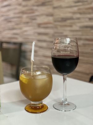 Vegan wine snd lemonada  at A Raices in Gran Canaria