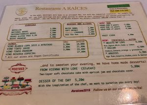 Menu  at A Raices in Gran Canaria