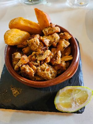 Tapas of the day: potatoes & pea protein at A Raices in Gran Canaria