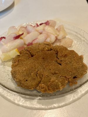 Schnitzel and warm potato salad - tastes great!  at A Raices in Gran Canaria