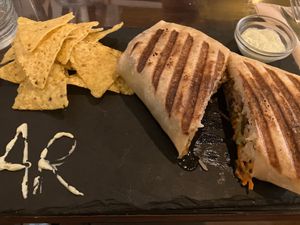 burrito and inedible chips at A Raices in Gran Canaria