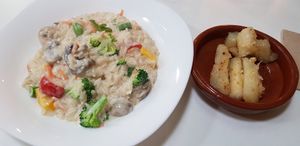 Yuca and creamy rice at A Raices in Gran Canaria