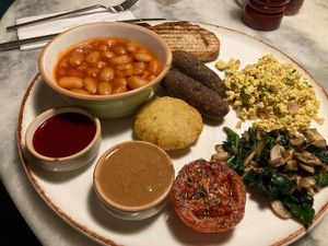 Vegan breakfast plate at Honey & Dough in Nairobi