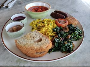 Substantial breakfast! at Honey & Dough in Nairobi