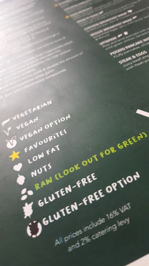 Dietary preferences clearly labelled at Honey & Dough in Nairobi