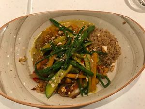 curry quinoa bowl with extra tofu at Honey & Dough in Nairobi