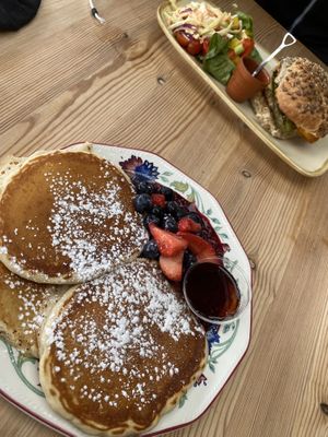 Vegan pancakes and vegan burger  at The Highlanders Bakehouse  in Crathie