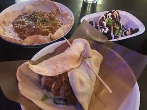 BBQ jackfruit kebab, cauliflower wings and tikka curry.  at The Adelphi in Preston