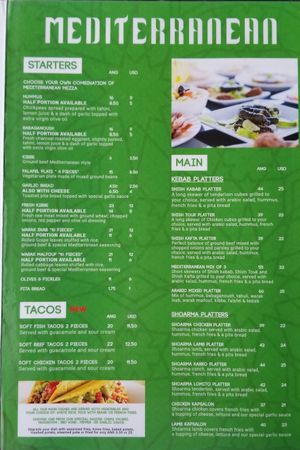 Menu at The Green House in Willemstad