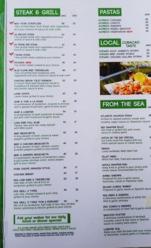 Menu at The Green House in Willemstad