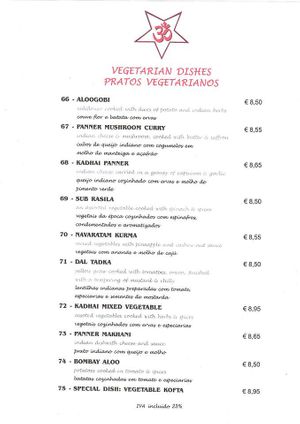 Vegetarian and vegan offers at Taj a Palhota in Estoril