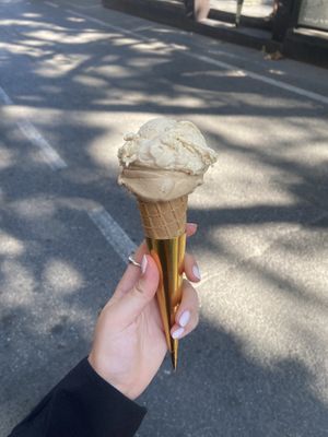 Hazelnut and almond flavor, vegan cone  at Gelateria Del Biondo in Brescia
