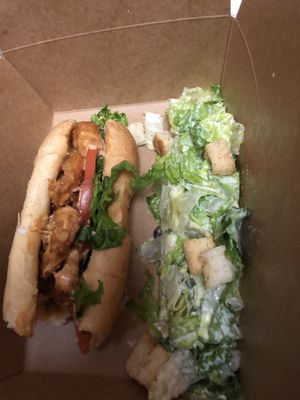Caesar salad & Shrimp Sub (minus a bite😁) at Loving Hut in Charlotte