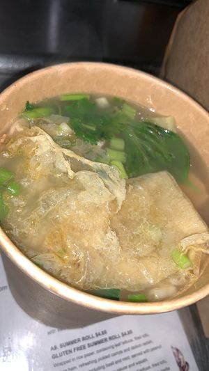 Pho Noodle Soup (Gluten Free Option)
Rice noodles in house Pho broth with fried tofu, vegan ham, mushrooms, and broccoli; topped with cilantro, basil and a thin tofu crisp.
Gluten  at Loving Hut in Charlotte
