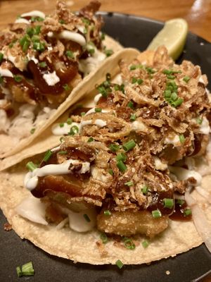 Eggplant taco (fish n chips style)  at Calle Rey in Newtown
