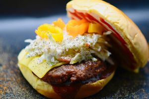 Gourmet Souf Seattle "Beef" burger at Moe Vegan in Kent