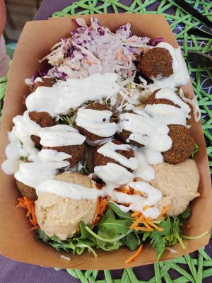 XXL Falafel bowl (8 falafels with coleslaw, salad, and hummus) at VEG in Split