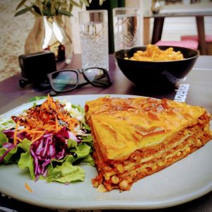 This photo doesn't do the slab of lasagna justice; it was huge! at VEG in Split