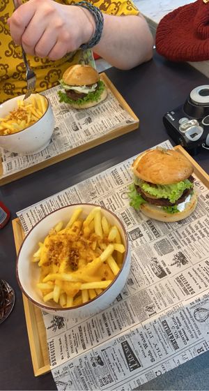 Classic vegan burger and cheese fries  at VEG in Split