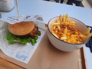 Vegan Cheese Burger and Fries with Vegan Cheese at VEG in Split